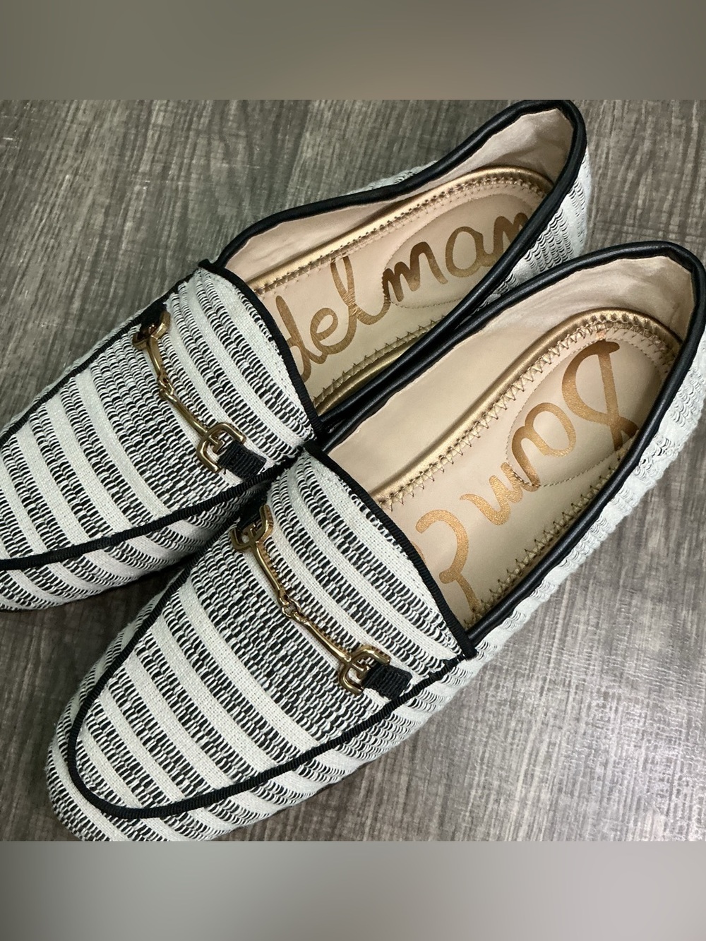 Sam Edelman Loraine Bit Black & White Striped Woven Loafer Women’s Size 6.5 NWOB
